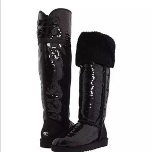 Black Sequins Over the Knee Uggs